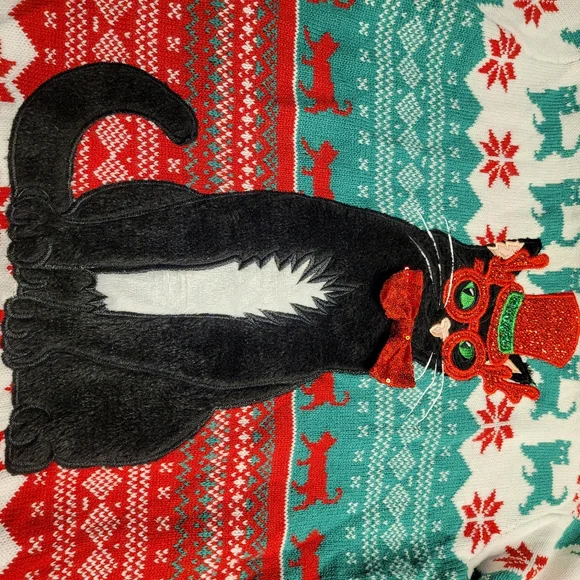 Cat In A Top Hat Soft & Cozy Festive Christmas Sweater 33 Degrees Unisex Large - Picture 5 of 16